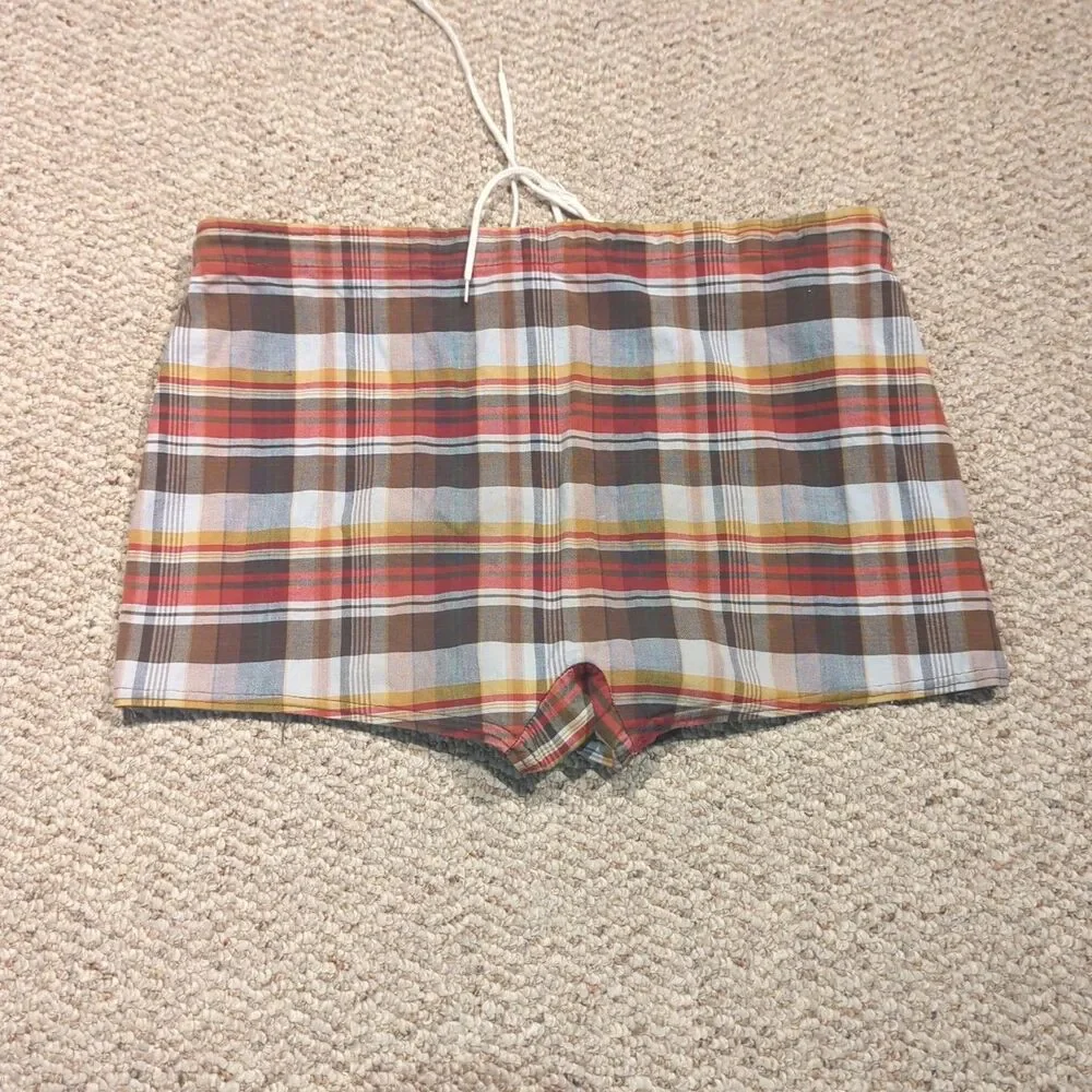 Vintage Surf Wear by Pendleton Mens 36 Plaid Brown Retro Beach Swim Drawstring
